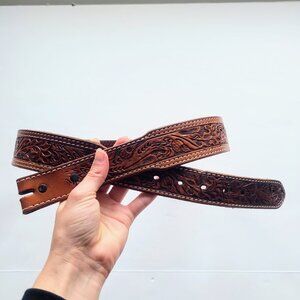 3D Brown Leather Tooled Belt No Buckle 38